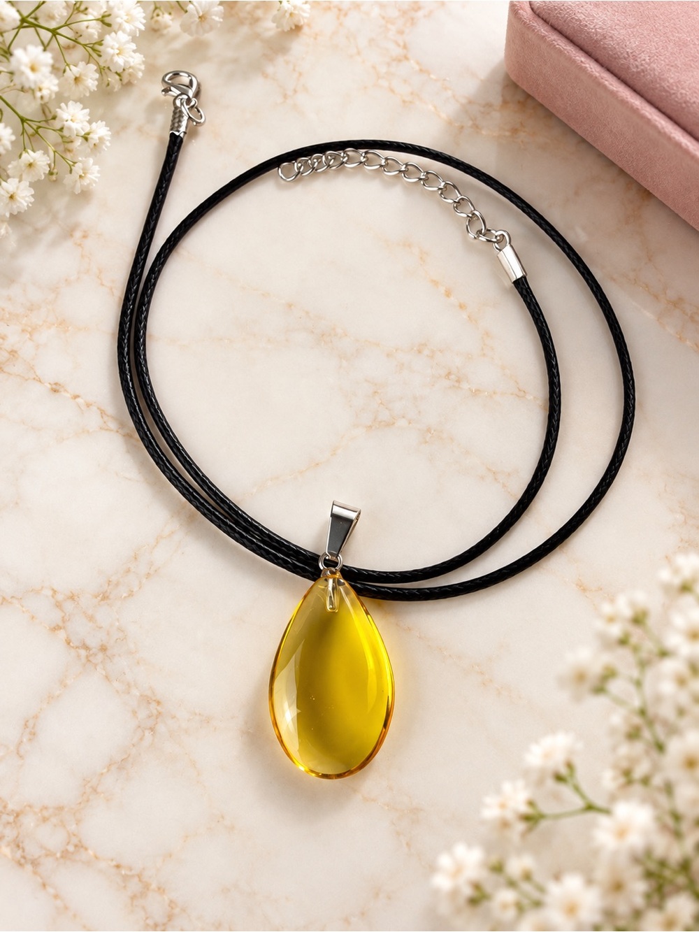 Yellow Teardrop Pendant Necklace - Women Jewelry